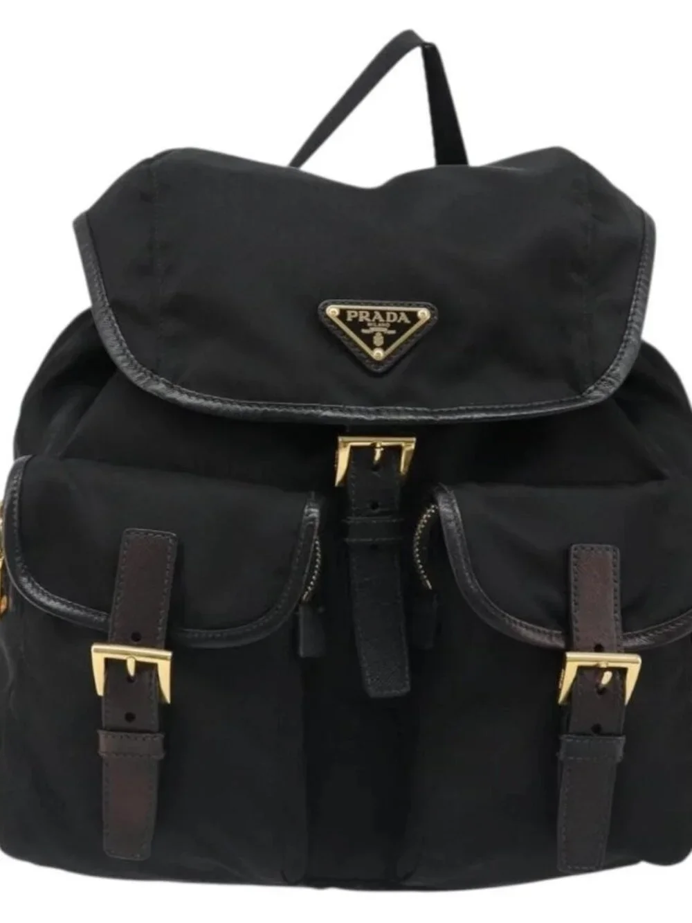 PRADA Backpack Nylon Black Gold Auth yk20532SAV